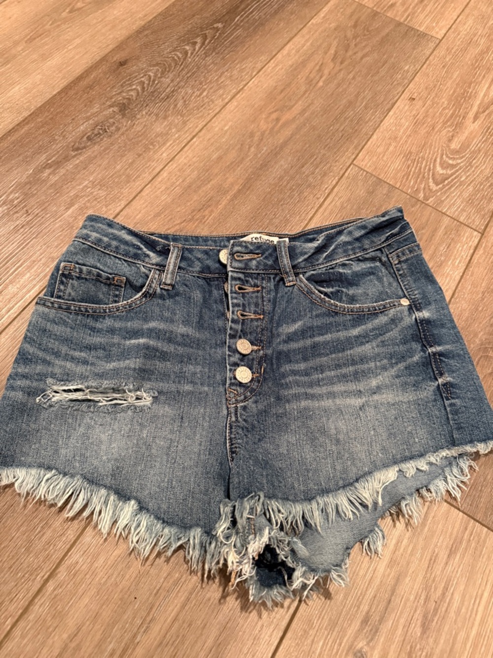 refuge Distressed High-Rise Denim Shorts - Blue